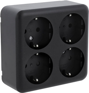 Q-link - wandcontactdoos - opbouw - 4-voudig stopcontact - randaarde - kinderbeveiliging - mat zwart