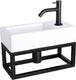 Differnz ravo fonteinset - 38.5x18.5x25cm - rechthoek - 1 kraangat - gebogen matte zwarte kraan - met zwart frame - keramiek wit