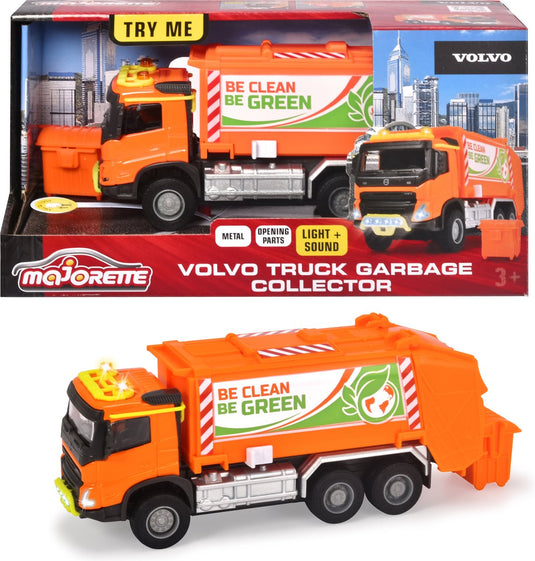 Majorette grand series - volvo truck vuilniswagen - metaal - licht en geluid - 18 cm - speelgoedvoertuig