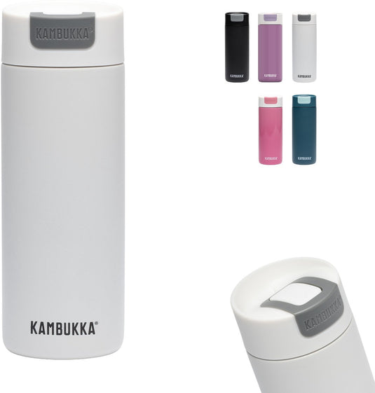 Kambukka olympus thermosbeker 500 ml - koffiebeker to go - makkelijk reinigen - lekvrije koffiebeker rvs - theebeker - travel mug - wit