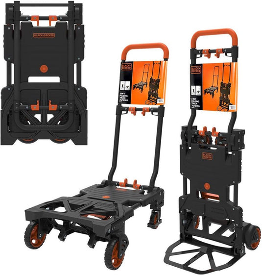 Black+decker 2-in-1 steekwagen en plateauwagen - steekkar max. 55kg - platformwagen max. 120kg - transportwagen inklapbaar - transportwagen met stevige wielen - kunststof staal