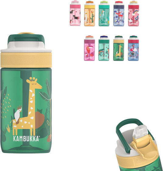 Kambukka lagoon waterfles 400ml - safari jungle - met geïntegreerd rietje - 100% lekvrij - drinkfles voor kinderen