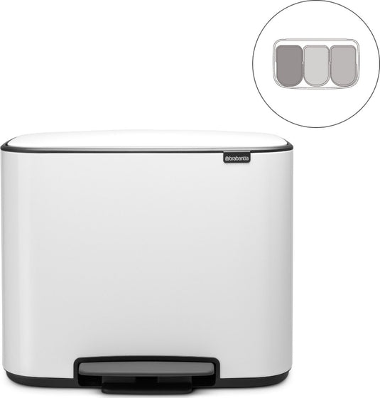 Brabantia bo prullenbak - 3 x 11 liter - afvalscheiding - white