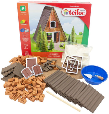 Teifoc ® bouwdoos – finse hut boshuis – 160 onderdelen – echte mini bakstenen met cement, kom en troffel – bouwpakket voor kinderen vanaf 6 jaar