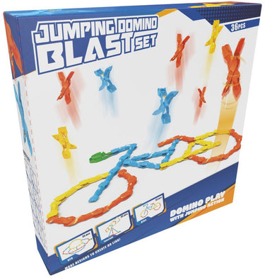 Eddy toys jumping domino blast set 36 stuks - domino spel kinderen met pop-up effect - springende domino set met actie - domino stunt set interactieve domino baan - kleurrijk bouwplezier
