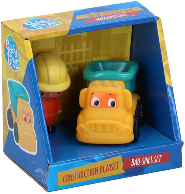 Let's play eddy toys constructie speelset - constructiewagen met bouwvakker - speelgoed voertuig kinderen - geel