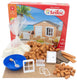 Teifoc ® bouwdoos – strandhuis – 140 onderdelen – echte mini bakstenen met cement, kom en troffel – bouwpakket voor kinderen vanaf 6 jaar