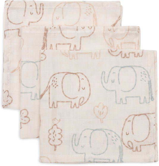 Jollein hydrofiel monddoekje basic - elephant tales - 3 stuks