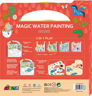Avenir magisch waterschilderen: book dinosaurussen 21,7x2x22,7cm, 6 herbruikbare pagina's met 3-in-1 play, 3+