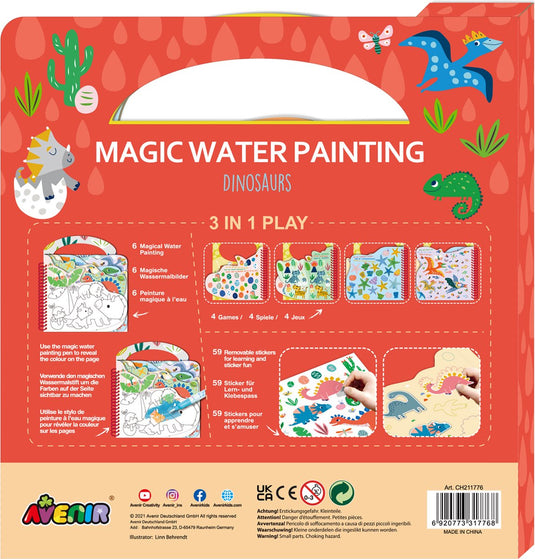 Avenir magisch waterschilderen: book dinosaurussen 21,7x2x22,7cm, 6 herbruikbare pagina's met 3-in-1 play, 3+