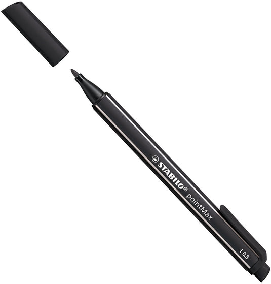 Stabilo pointmax - hardtip fineliner 0,8 mm - met nylon tip - zwart - per stuk