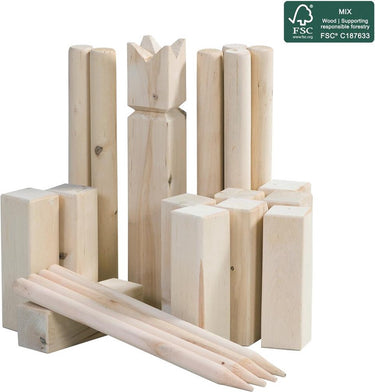 Outdoor play kubb spel – – zweeds werpspel vikingschaak – fsc berkenhout 21-delig – buiten- tuinspel – familiespel kinderen volwassenen – incl. draagtas