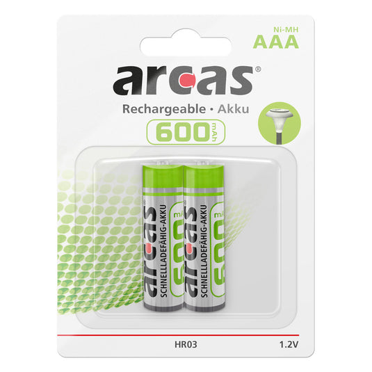 Battery Sales Europe Oplaadbare Batterijen ARCAS Rechargeable NimH AAA HR03 600mAh, 2st.