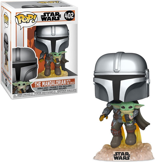 Funko pop star wars: the mandalorian flying with jetpack and child - pop