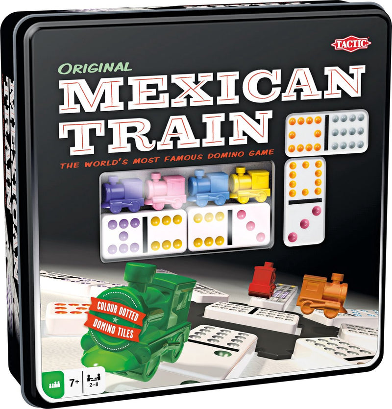 Afbeelding laden in galerijviewer, Tactic domino mexican train – bordspel – luxe tin – wereldberoemd dominospel met gekleurde stenen – 2 tot 8 spelers – vanaf 7 jaar
