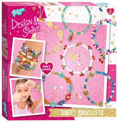Totum design shine 6 kralen armbandjes maken met fruit- hart en bloembedels - sweet bracelets sieraden pakket cadeau tip creatief speelgoed vanaf 6 jaar