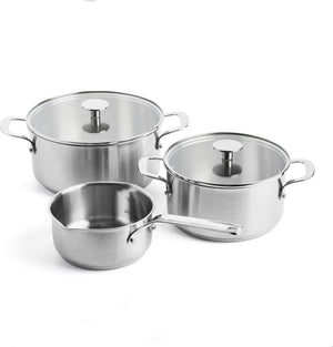 Kitchenaid stainless steel kookpannenset 5-delig - 16 20 24cm - 1.5 3.1 4.8l - pfas-vrij - rvs pannenset - pannenset inductie - ovenbestendig tot 220°c - met glazen deksel - zilver