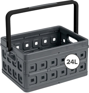 Sunware square vouwkrat met handgreep 24l - 43.5x31x21.3 cm - antraciet boodschappenkrat