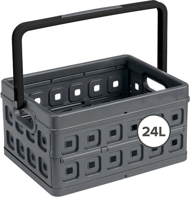 Sunware square vouwkrat met handgreep 24l - 43.5x31x21.3 cm - antraciet boodschappenkrat