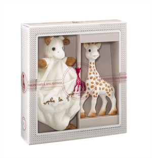 Sophie de giraf sophiesticated cadeauset - baby speelgoed - knuffeldoekje met speenhouder - kraamcadeau – babyshower cadeau - 4-delig