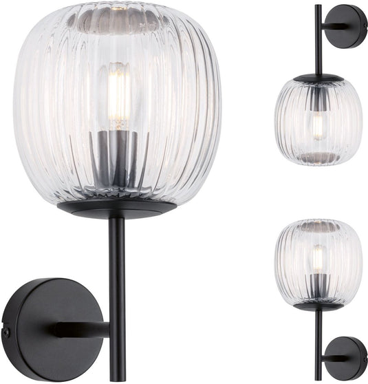 Paulmann selection bathroom wandlamp ruya ip44 e14 230v max. 20w dimbaar glas, zwart mat