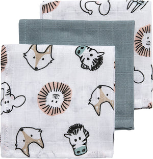 Meyco baby animal monddoekjes - 3-pack - hydrofiel - multicolour - 30x30cm
