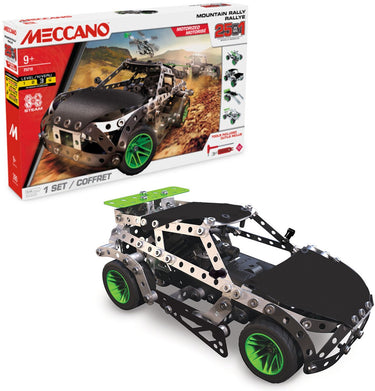 Bandai - meccano mountain rally 25 in 1 - bouwset 25 modellen - 390 stuks, motor, gereedschap, instructies - rally auto montage activiteitenset - kinderspeelgoed 10+ - apm11111