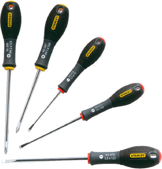 Stanley 5-delige fatmax schroevendraaierset parallel 3.5 x 75mm. 4 x 100mm. 5.5 x 125mm phillips ph1 x 100mm. ph2 x 125mm