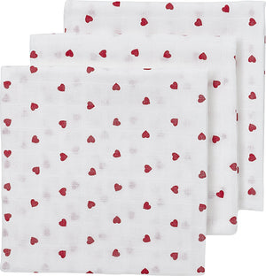 Meyco baby sweet heart hydrofiele doeken - 3-pack - red - 70x70cm