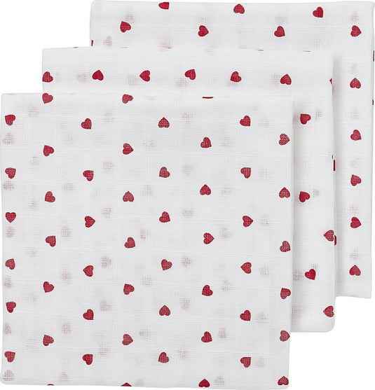 Meyco baby sweet heart hydrofiele doeken - 3-pack - red - 70x70cm