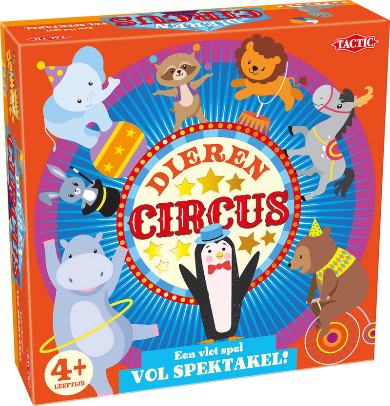 Chargez l'image dans la visionneuse de la galerie, Tactic dierencircus – bordspel – familiespel – extra groot speelbord van 60 cm doorsnede – 5 houten dieren – 4 grote verzameltenten van 24x24 cm - vanaf 4 jaar
