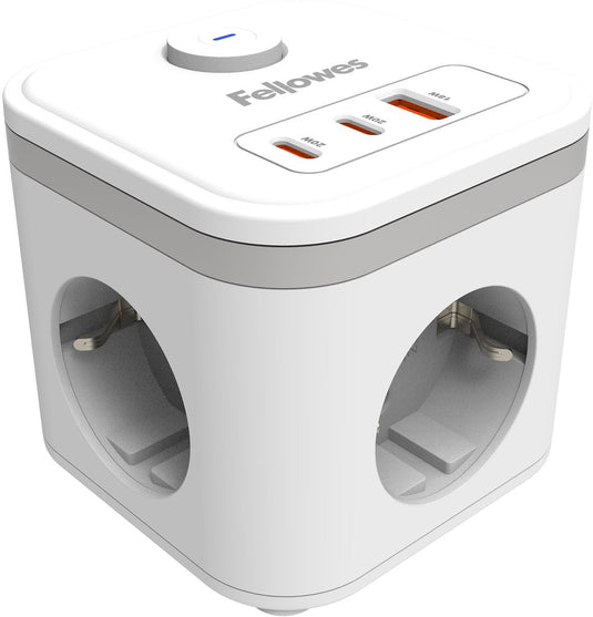 Fellowes power cube stekkerdoos - type f – 3 stopcontacten + 2x usb‑c usb‑a – verlengsnoer 2m – met schakelaar – bureau kabelmanagement