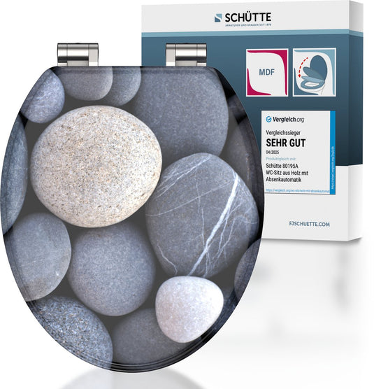 Schütte wc-bril 80130 grey stone - mdf-hout - soft close - verchroomde scharnieren - belastbaar tot 175 kg - decor - 3-zijdige print