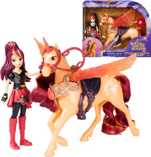 Unicorn academy , valentina cinder met vleugelmagie, beweegbare pop van 11,4 cm en eenhoorn met vleugels van 12,7 cm, 4 accessoires, poppen en eenhoornspeelgoed, verjaardagscadeaus