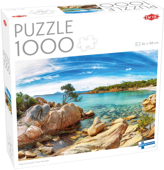 Tactic capriccioli beach, costa smeralda – puzzel – 1000 stukjes – kristalheldere middellandse zee – zonovergoten italiaans kustlandschap – hoogwaardige scandinavische kwaliteit