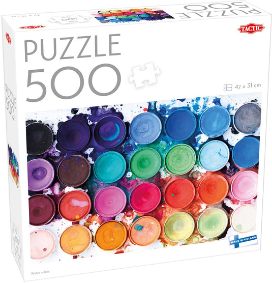 Tactic water colors – puzzel – 500 stukjes – kleurrijke waterverf palet – creatieve kunst en schildermaterialen – hoogwaardige scandinavische kwaliteit