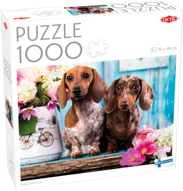 Tactic dashing dachshunds – puzzel – 1000 stukjes – schattige teckels – kleurrijke dierenfotografie – hoogwaardige scandinavische kwaliteit