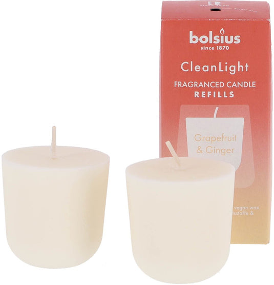 Bolsius - clean light - geurkaars - navulling - 2 stuks per verpakking - grapefruit ginger
