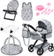 Bayer design xeo poppenwagenset, met tas, kinderstoel, slaapzak, speelboog, poppenaccessoires, in grijs