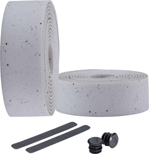 Bbb cycling stuurlint racefiets - zelfklevend stuurtape met stretch materiaal - antislip - lengte: 200cm - dikte: 2mm - inclusief stuurdoppen - witte kurk - raceribbon bht-01