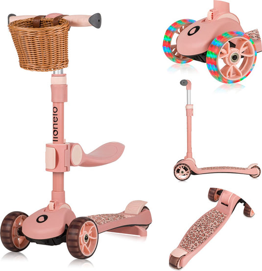 Lionelo franky kinderstep 2in1 - led - 3 wielen - tot 50kg - fiets en scooter 2in1 - grote verlichte wielen  - speelgoedmandje