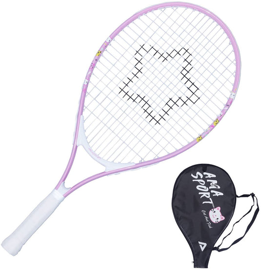 Ama sport kinder tennisracket kat roze 23 inch – lichtgewicht junior racket met tas – ideaal voor beginners –