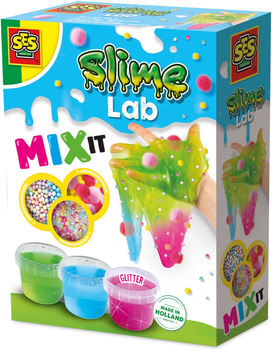 Ses creative slime lab slijm mix it met kralen en pompons - 3 x 120 g - vanaf 3 jaar - schoencadeautjes sinterklaas