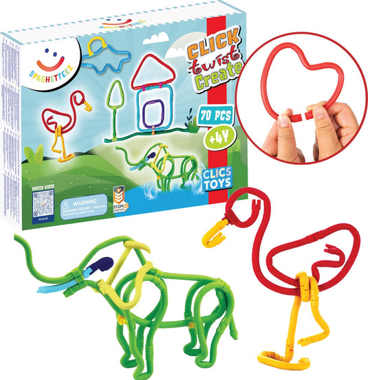 Spaghetteez 70stuks set- flexibele bouwstaafjes- speelgoed 4,5,6,7,8 jaar jongens en meisjes- knutselen meisjes jongens- constructie speelgoed- montessori speelgoed- educatief speelgoed