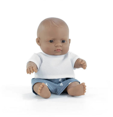 Miniland babypop - latijns-amerikaanse jongen 21cm - met vanillegeur - waterdicht - 10 maanden