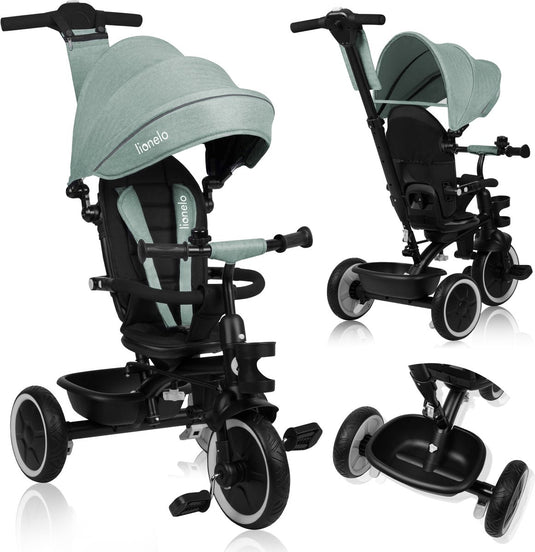 Lionelo berry driewieler 2in1 - tot 25kg - 360° draaibare stoel - wandelwagen fiets in één - pu wielen - vrijloopwiel - verstelbare duwstang - zon- regenkap - groeit met het kind mee - zonder gereedschap te monteren