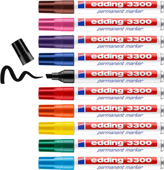 Edding 3300 permanent marker - 10 kleuren - 10 stiften - beitelpunt 1-5 mm - water en wrijfvast - voor karton, kunststof, hout, metaal, etc. - alcohol markers voor volwassenen