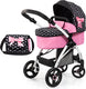 Bayer design poppenwagen city max met tas, in hoogte verstelbaar, zwenkwielen voor, omvormbaar tot buggy, geïntegreerde mand in zwart wit roze