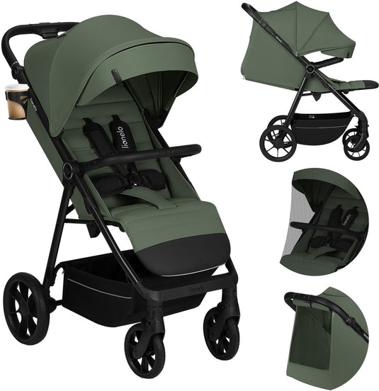 Lionelo iva - wandelwagen buggy premium - 6 maanden 4 jaar (tot 22 kg) - 360° zwenkwielen met vering - magnetische gordel - xxl zonnekap upf50 - verstelbare rugleuning, voetsteun duwbeugel - grote boodschappenmand - stad terrein - kinderwagen