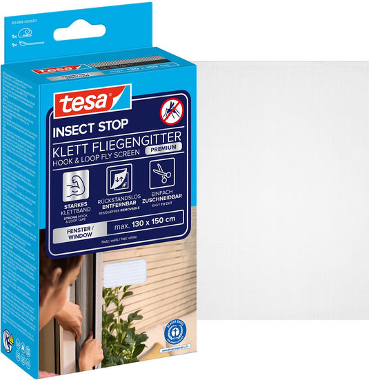Tesa insect stop h l fly screen premium for windows - hor met sterke klittenband, verwijderbaar zonder resten, op maat snijden - 130 x 150 cm - wit (lichte privacy)